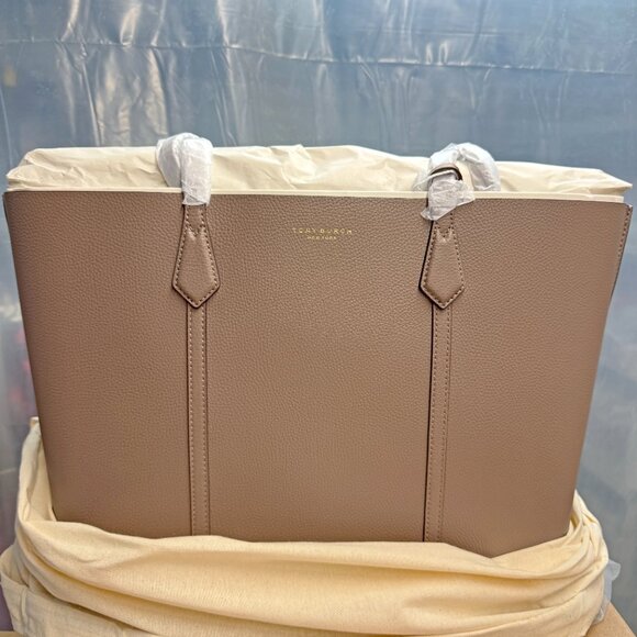 Tory Burch Perry Large Leather Tote – Clam Shell - Picture 7 of 9